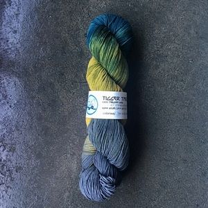Blue Moon Fiber Arts Tigger Targhee Sock Yarn in Sea Scum, See Scum Run Color